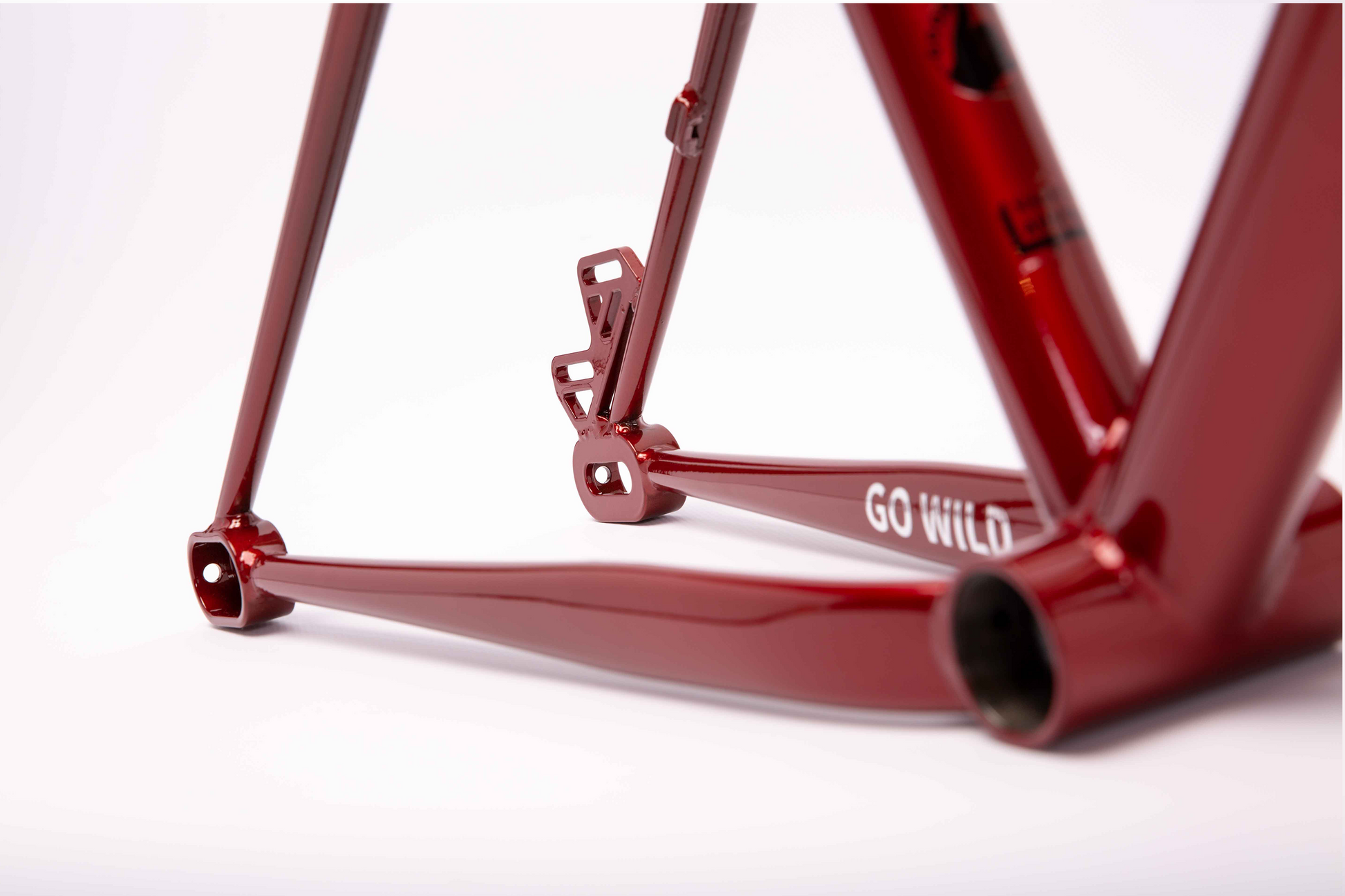 Dirtjumpbike Rahmen in metallic rot, Dirtjump Frame in red, Deztalansicht Achaufnahme