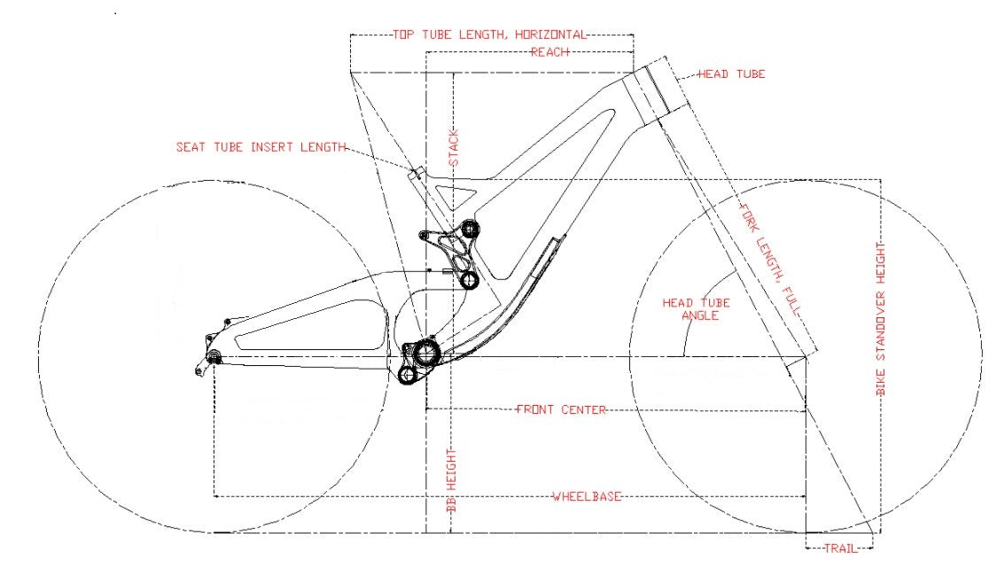 Geometriedaten geometry data Downhillrahmen / Downhill Bike  aus Carbon in silbergrau